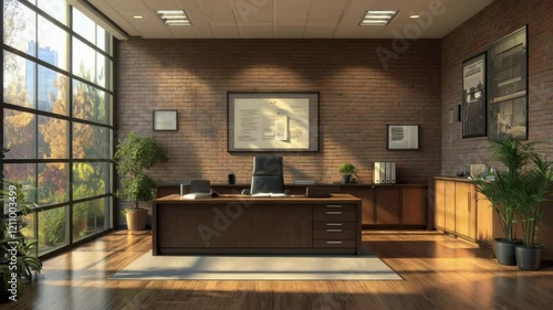 Wallpaper Mural Bright modern office with sunlit interior and green plants in cozy workspace Torontodigital.ca