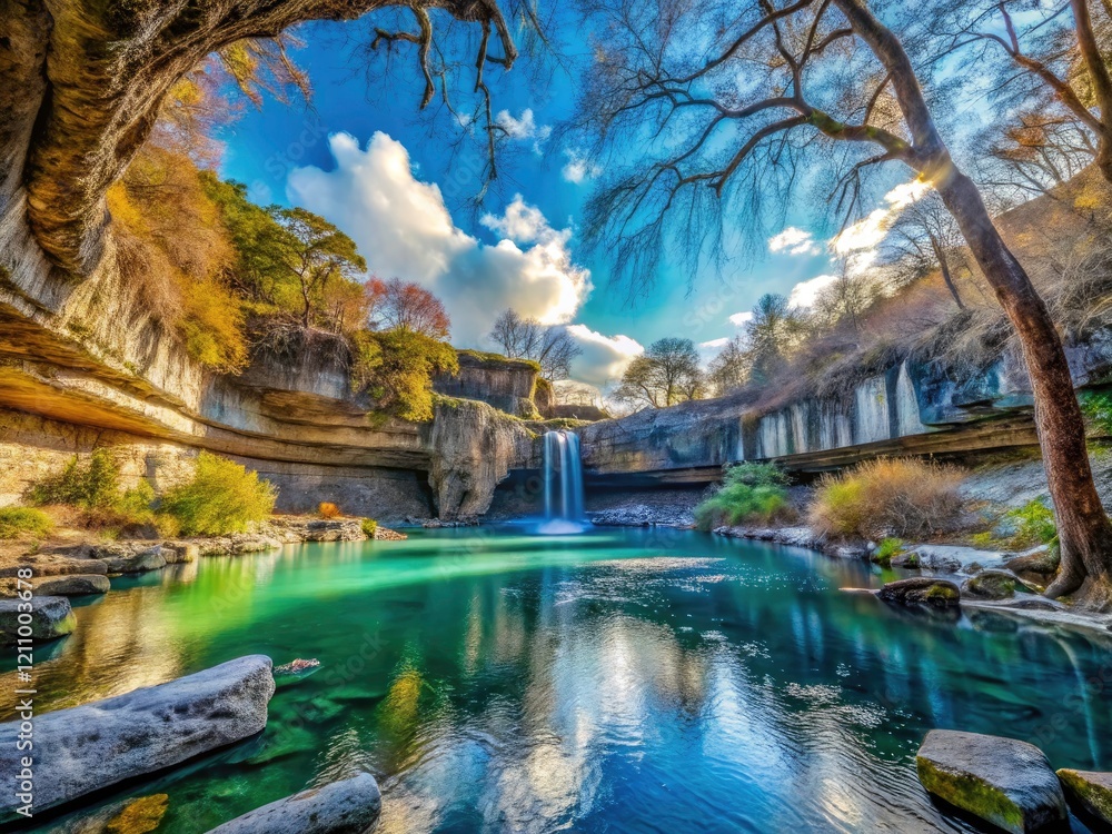 Austin's Hamilton Pool: a breathtaking winter scene, ice-encased waterfall, scenic landscape photography. Austin's Hamilton Pool: a breathtaking winter scene, ice-encased waterfall, scenic landscape photography.