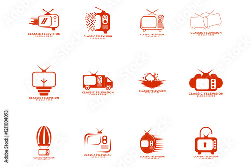 Set of TV or Television channel logo design template