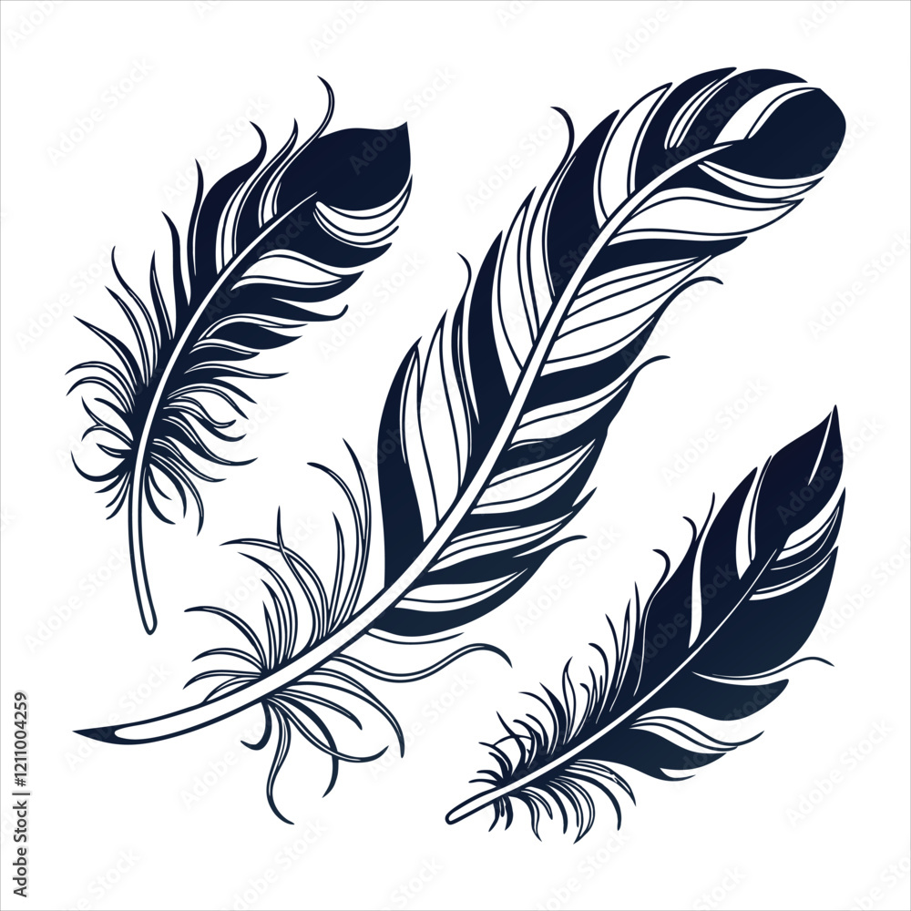 feather and plume silhouette vector illustration. feather and plume silhouette vector illustration.