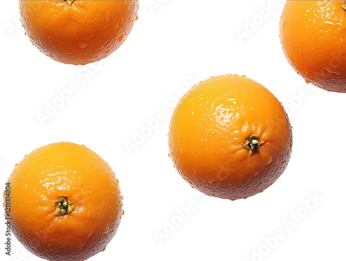 Water drops on oranges placed on a clean white background in high definition photo