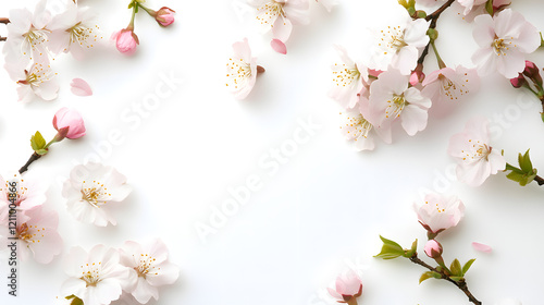 delicate pink petals scattered on a pristine white background