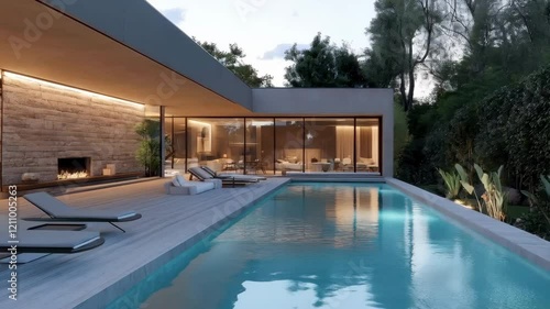 Wallpaper Mural Twilight poolside relaxation at modern luxury villa with ambient lighting Torontodigital.ca