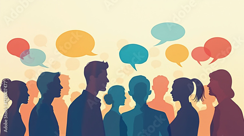 Various silhouettes with colorful speech bubbles - icons.