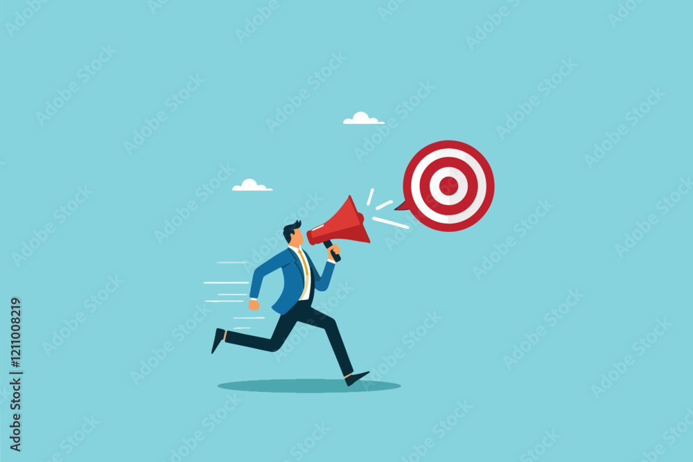 Amplifying Ambitions, A Dynamic Leader Announcing New Goals and Targets with a Megaphone for Collective Success Amplifying Ambitions, A Dynamic Leader Announcing New Goals and Targets with a Megaphone for Collective Success