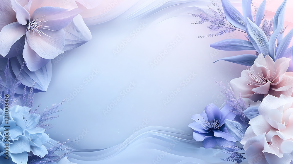 Obraz premium Pastel floral border, wave background, blank space, design template