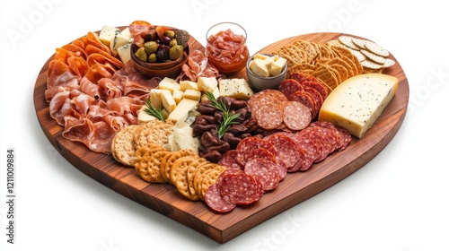Heart Shaped Charcuterie Board with Assorted Meats, Cheeses and Snacks