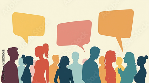 Various silhouettes with colorful speech bubbles - icons.
