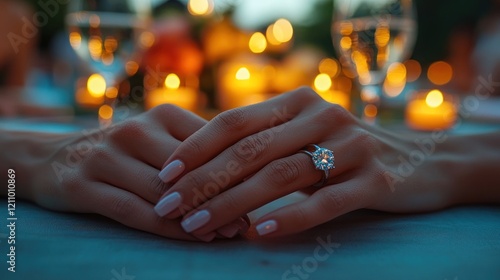 Wallpaper Mural Romantic candlelit dinner, engagement ring, hands, closeup Torontodigital.ca