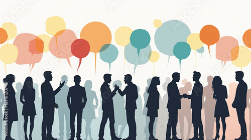 Various silhouettes with colorful speech bubbles - icons.