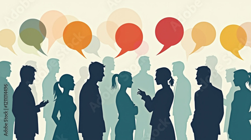Various silhouettes with colorful speech bubbles - icons.