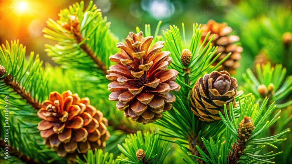 Detailed image showcasing immature green pine cones, a testament to the beauty of conifer vegetation. Detailed image showcasing immature green pine cones, a testament to the beauty of conifer vegetation.