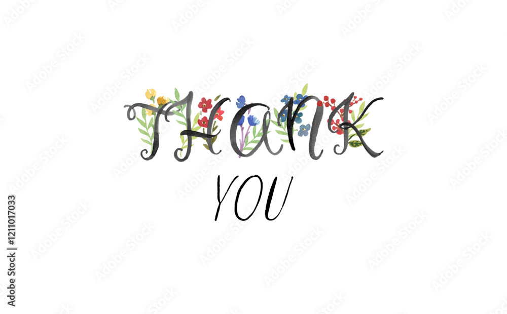 手書き風の書体で書いたThank you（ありがとう）の文字（カリグラフィー）
