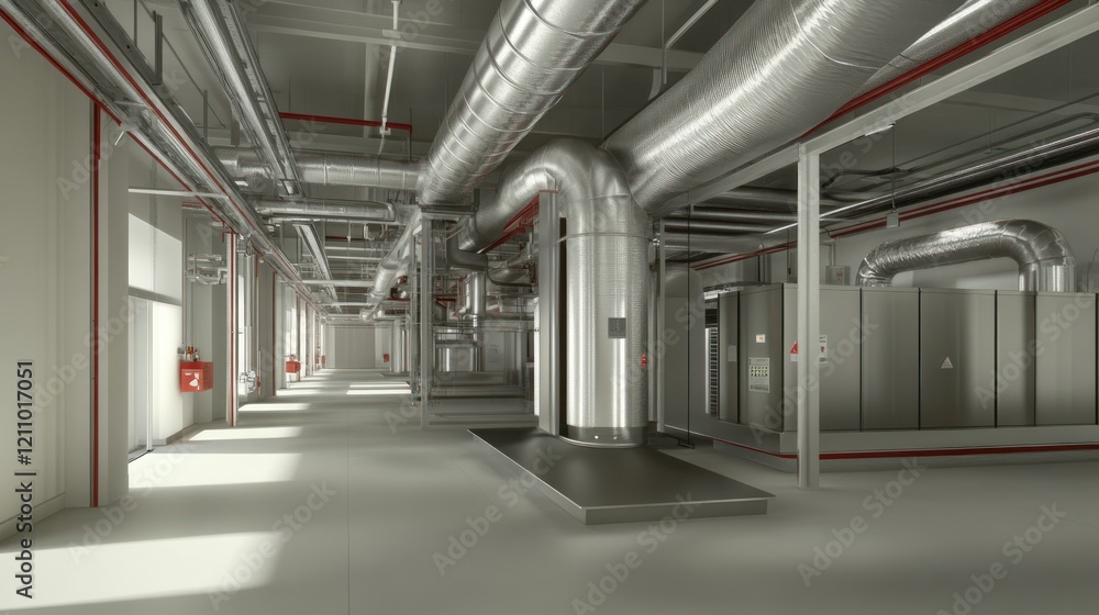 Obraz premium Industrial space with ventilation and equipment.