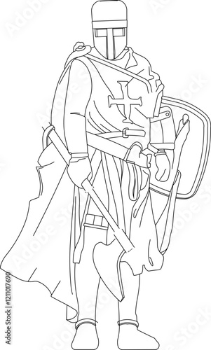 vector illustration design image of medieval knight with armor to fight in the kingdom era