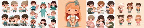 vector set of small children holding cute dolls