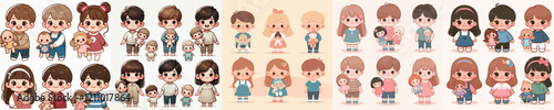 vector set of small children holding cute dolls