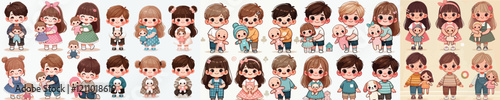 vector set of small children holding cute dolls