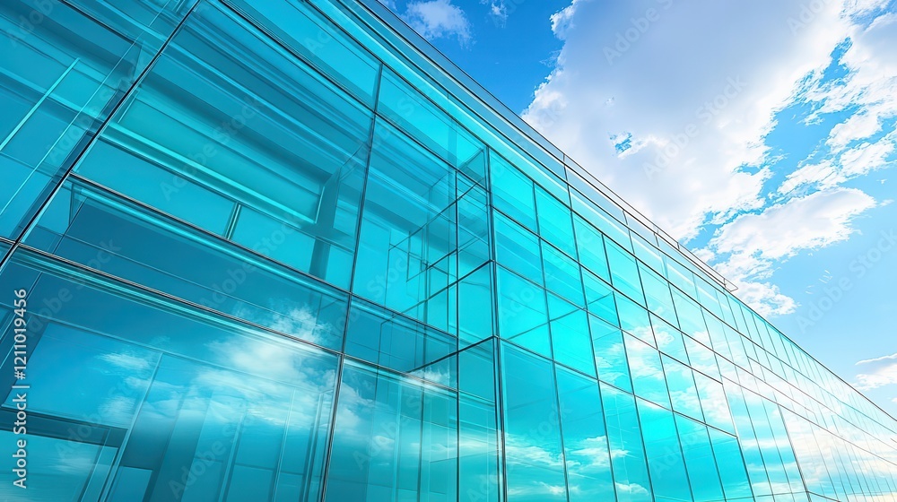 Obraz premium Glass and steel structure, close-up of sleek glass and steel building, soft reflections creating depth