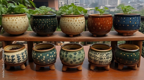 Wallpaper Mural Ornamental potted plants on a wooden rack Torontodigital.ca