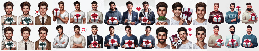 vector group of handsome men holding gifts vector group of handsome men holding gifts