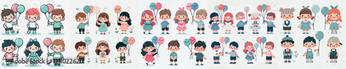 vector set of small children holding balloons