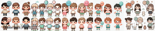 vector set of small children holding balloons