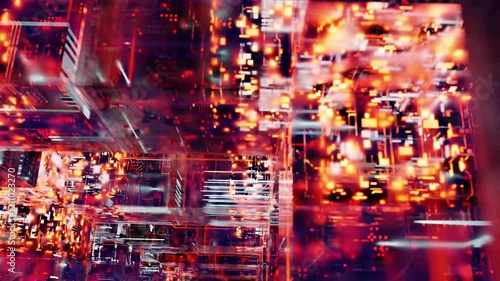 A cube with many red and blue lights inside