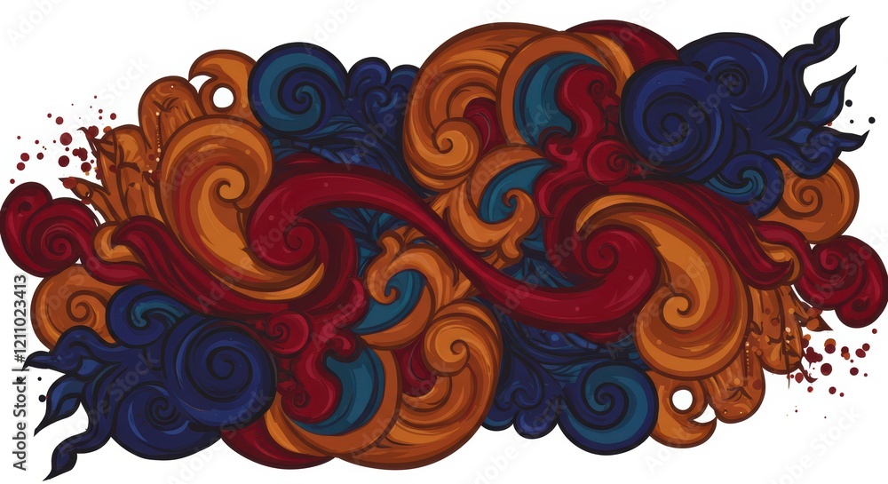 Abstract Swirl Design: A vibrant, swirling abstract artwork in rich, contrasting shades of deep red, burnt orange and navy blue, creating a dynamic and energetic composition. Abstract Swirl Design: A vibrant, swirling abstract artwork in rich, contrasting shades of deep red, burnt orange and navy blue, creating a dynamic and energetic composition.