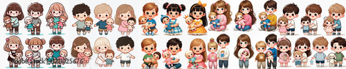 vector set of small children holding cute dolls