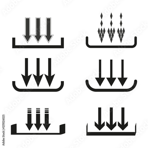Arrow pressure icon. Downward force symbol. Industrial arrow shape. Vector graphic element.