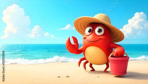 Cute Crab on Beach Summer Fun 3d Render photo