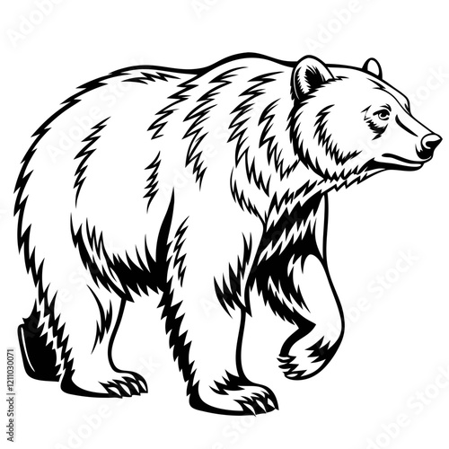 bear side view, logo, black outline vector drawing PNG