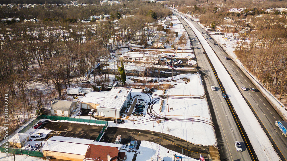 Fototapeta premium Aerial Drone of New Jersey Real Estate Winter 2025