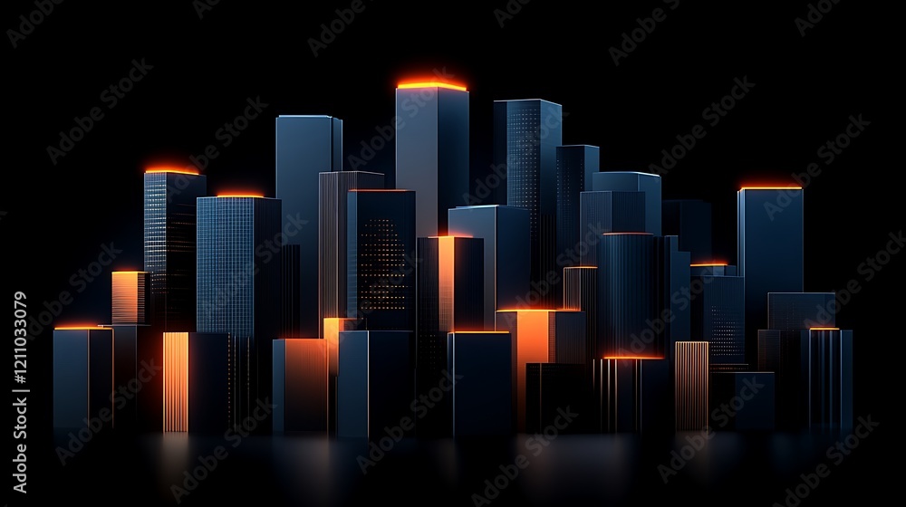 Fototapeta premium Illuminated Cityscape Dark Modern Architecture