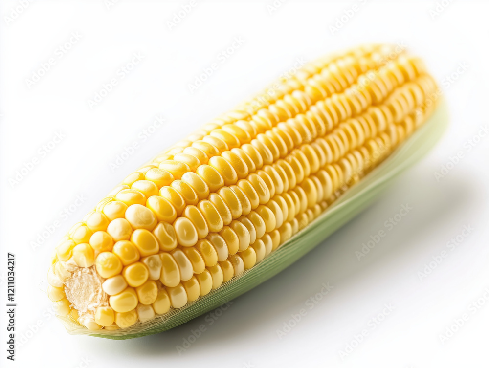 Fresh Corn on the Cob Isolated on White Background - Vibrant and Detailed Close-Up Fresh Corn on the Cob Isolated on White Background - Vibrant and Detailed Close-Up