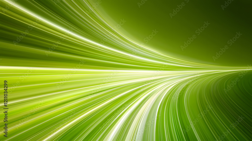 Obraz premium Dynamic green light trails abstract background digital art smooth environment wide angle motion concept