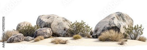 Wallpaper Mural Boulders and rocks with vegetation on the ground, desert landscape. Isolated on a white background. PNG file for graphic design.  Torontodigital.ca