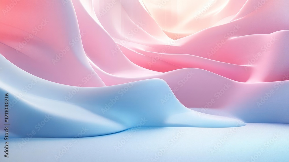 Obraz premium An abstract background featuring pastel pink and blue colors with wavy shapes.
