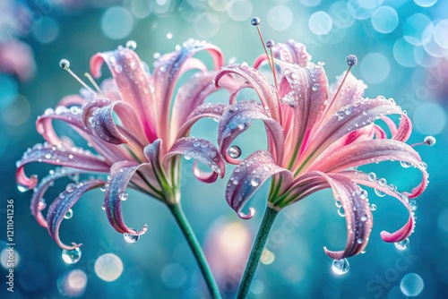 Nerine Bowdenii Double Exposure Dew Drops: Stunning Floral Photography photo