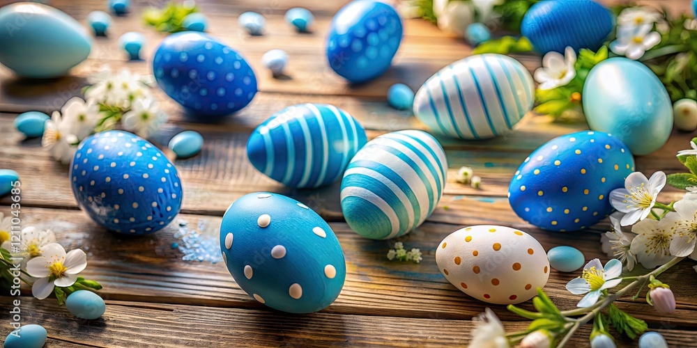 Obraz premium Drone View: Blue & White Easter Eggs Vintage Easter Background Aerial Photography