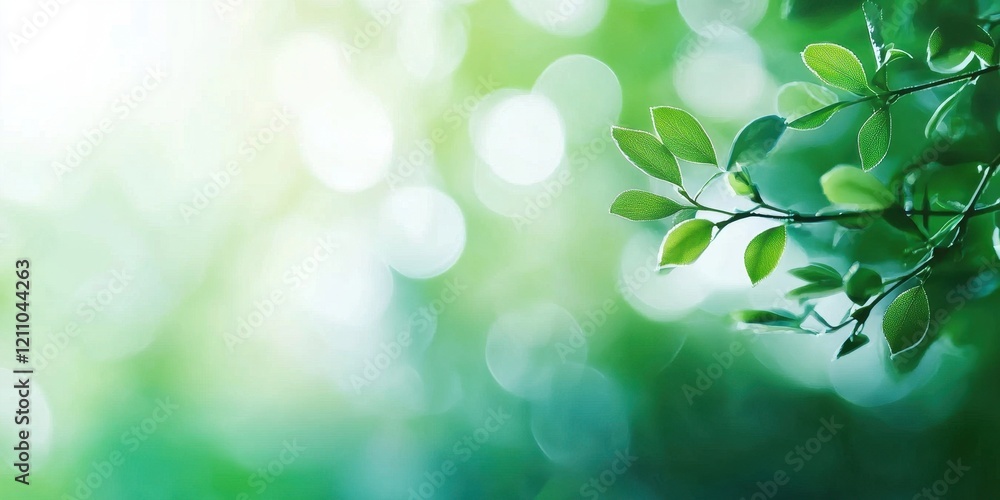Lush green leaves illuminated by soft, blurred light. Lush green leaves illuminated by soft, blurred light.