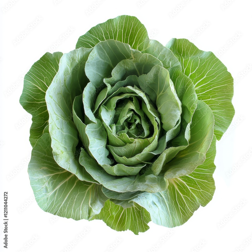 Obraz premium Fresh green cabbage head, overhead view.