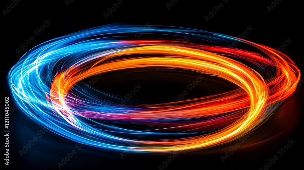 digital abstract artwork featuring a dynamic swirl of vibrant light trails against a black background with intertwined bands of red, orange, yellow and blue light creating a sense of motion and energy digital abstract artwork featuring a dynamic swirl of vibrant light trails against a black background with intertwined bands of red, orange, yellow and blue light creating a sense of motion and energy
