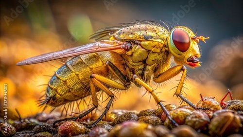 Golden Dung Fly on Sheep Dung - Macro Architectural Photography photo