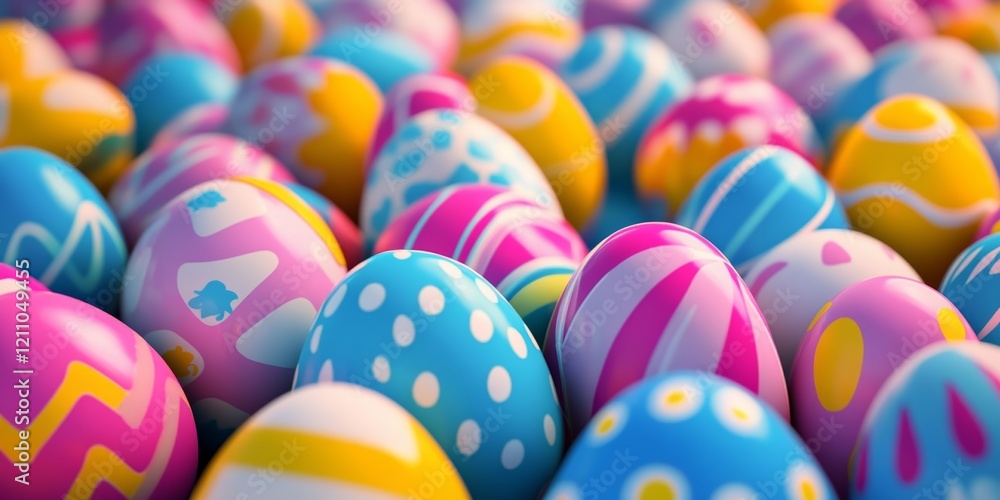 Fototapeta premium Colorful Easter egg hunt with hidden toys and festive decorations in a vibrant outdoor setting