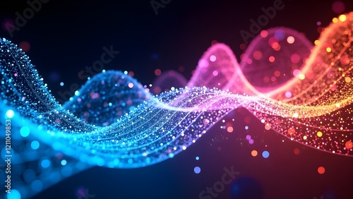 Abstract swirl of neon light trails against a black background