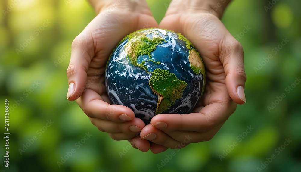 Protecting Our Planet: Hands Gently Holding a Detailed 3D Model of Earth Protecting Our Planet: Hands Gently Holding a Detailed 3D Model of Earth