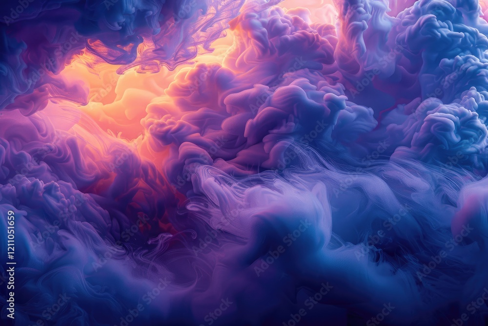 Obraz premium Abstract swirling clouds of purple, blue, and orange ink create a vibrant, ethereal visual.