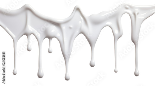 Dripping milk isolated on transparent white background, clipping path, Png file